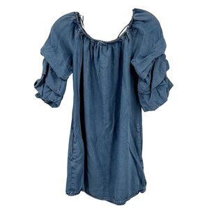 Zara Top Women S Blue Layered Sleeves‎ Off the Shoulders Denim Tunic Peasant